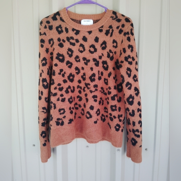 Women's Old Navy Leopard Animal Print Crewneck Crew Neck Sweater Size Medium - Picture 1 of 2